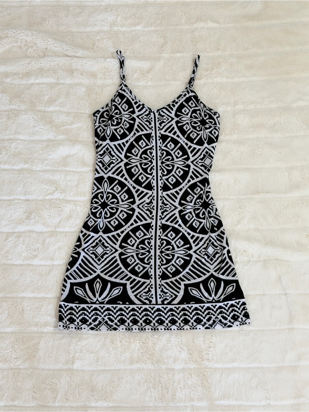 INC Geometric Rhinestone Cami Mini Dress Black White Large Petite LP